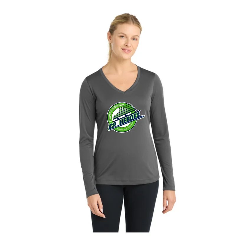 Iron Grey CP Heroes  - Sport-Tek® Women's Long Sleeve PosiCharge® Competitor™ V-Neck Tee