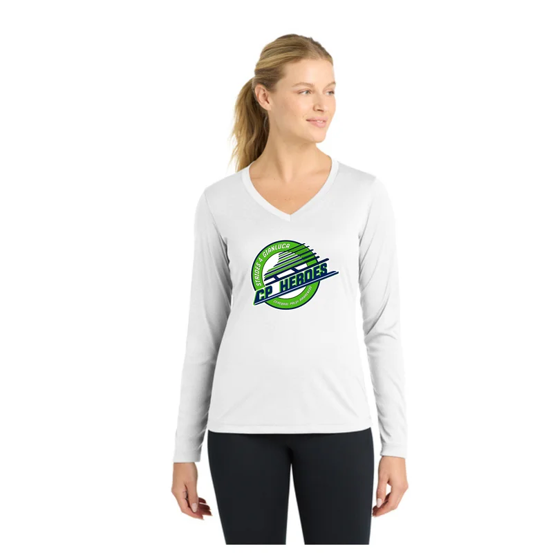 White CP Heroes  - Sport-Tek® Women's Long Sleeve PosiCharge® Competitor™ V-Neck Tee