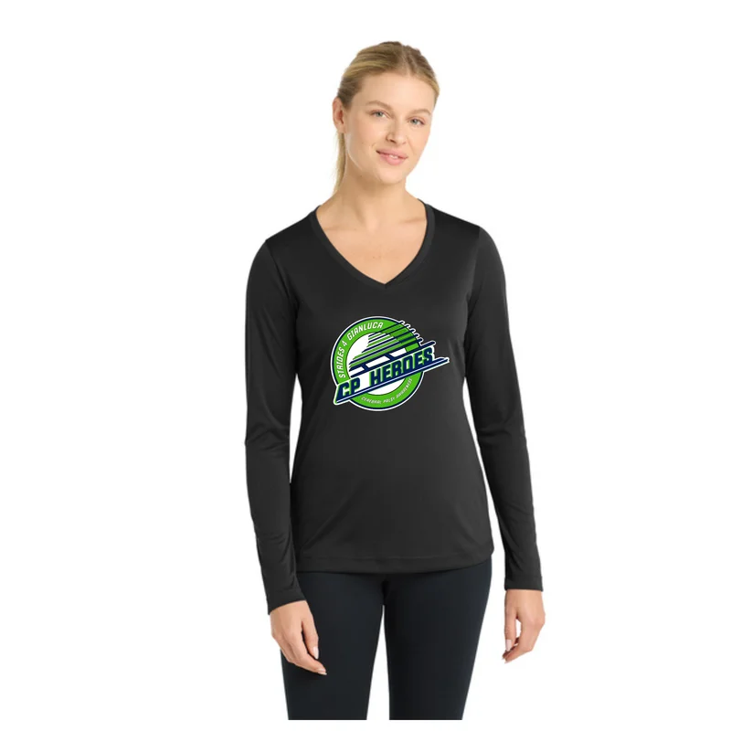 Black CP Heroes  - Sport-Tek® Women's Long Sleeve PosiCharge® Competitor™ V-Neck Tee