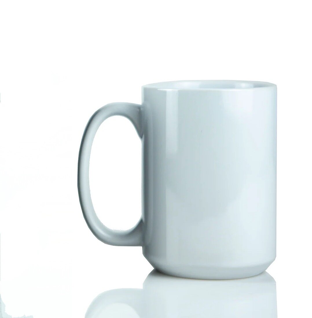 Sublimatable white ceramic mug with 15 oz capacity