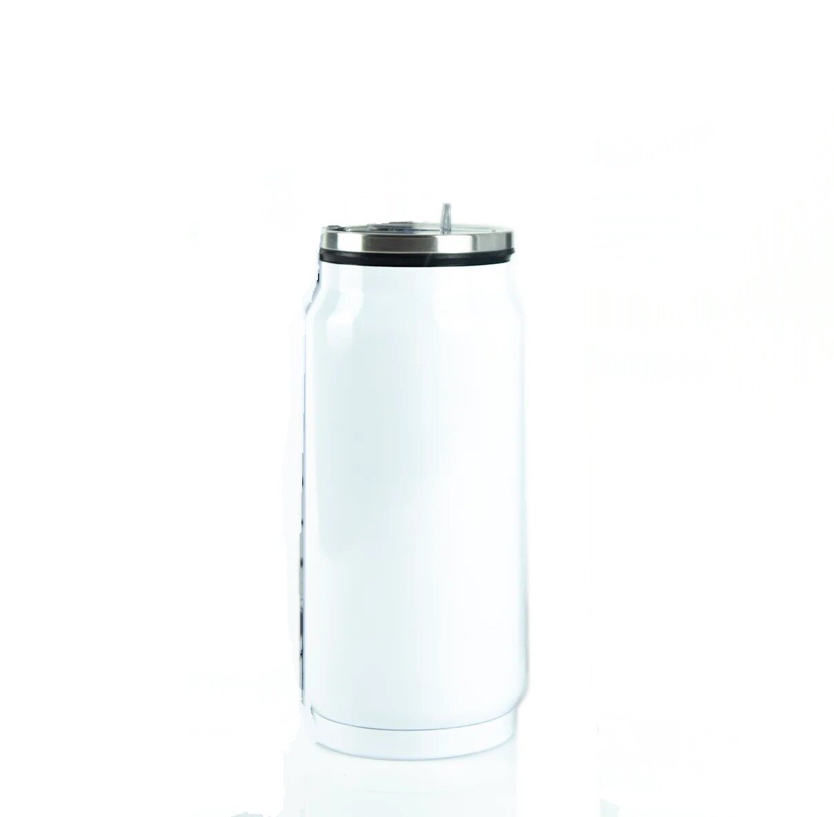 Sublimatable white stainless steel, double-walled, tumber with screw on flip top lid with 12 oz capacity. 