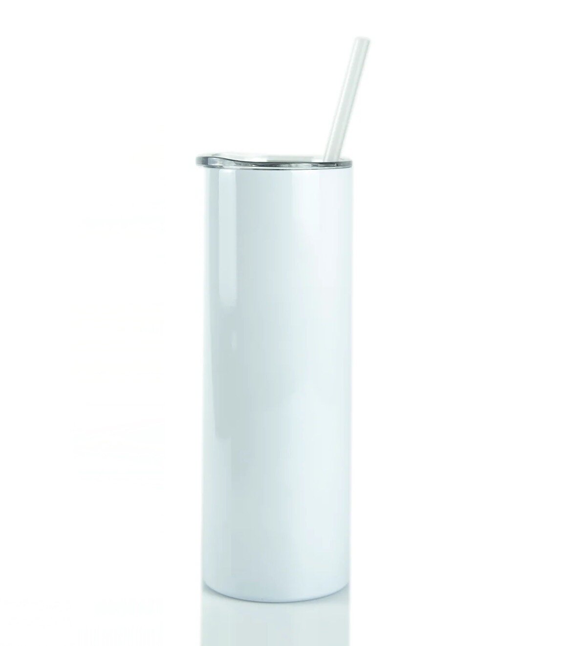Sublimatable white stainless steel, double-walled, tumber with sliding top lid and straw with 20 oz capacity. 