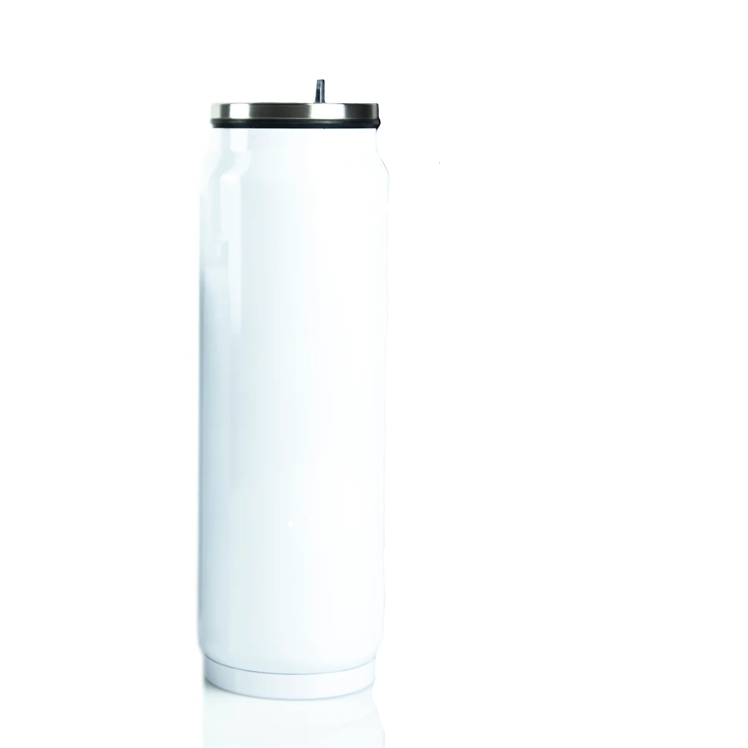 Sublimatable white stainless steel, double-walled, tumber with screw on flip top lid with 17 oz capacity. 